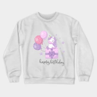 happy birthday greeting card with unicorn Crewneck Sweatshirt